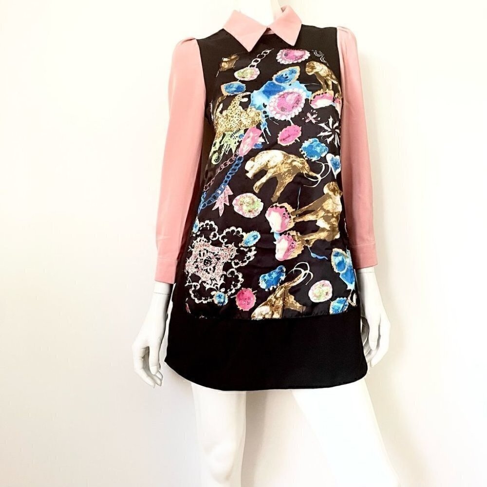 Victoria by Victoria Beckham Colour Block With Silk Overlay Shift  Dress, 4-6